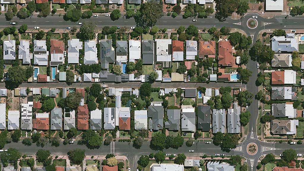 An aerial view of a Bluefield Housing neighbourhood in Adelaide, South Australia.