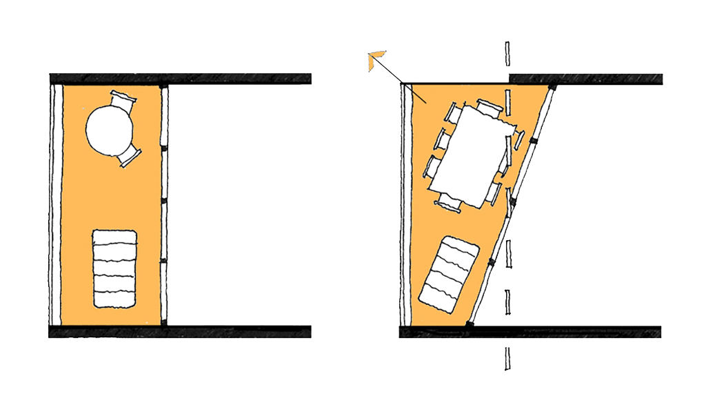 A diagram by UniSA architecture students from the "Innovation in Social Housing" project. The diagram shows how angled balconies can create more generous outdoor space.