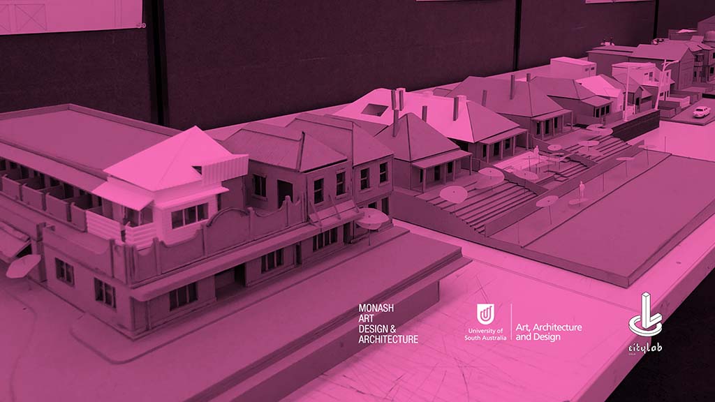 A presentation slide from The Rightsize Service, showing urban infill models made by students of Monash University.