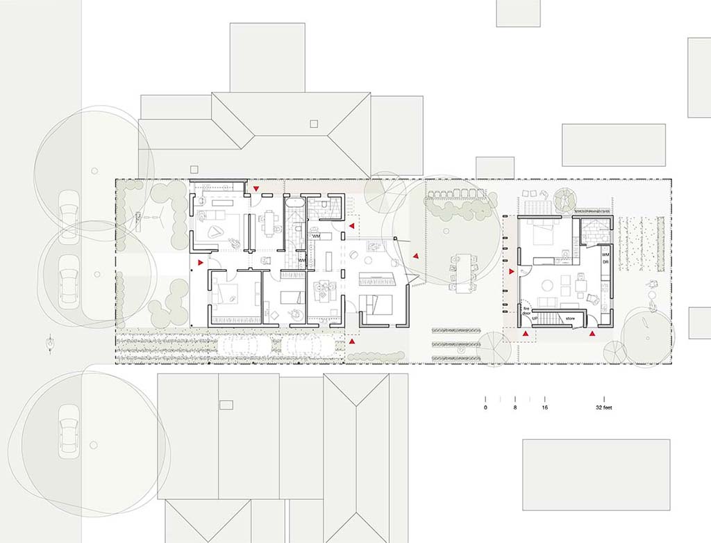 A site plan by Damian Madigan showing an infill housing strategy for an entry in the LA Low Rise international design competition.